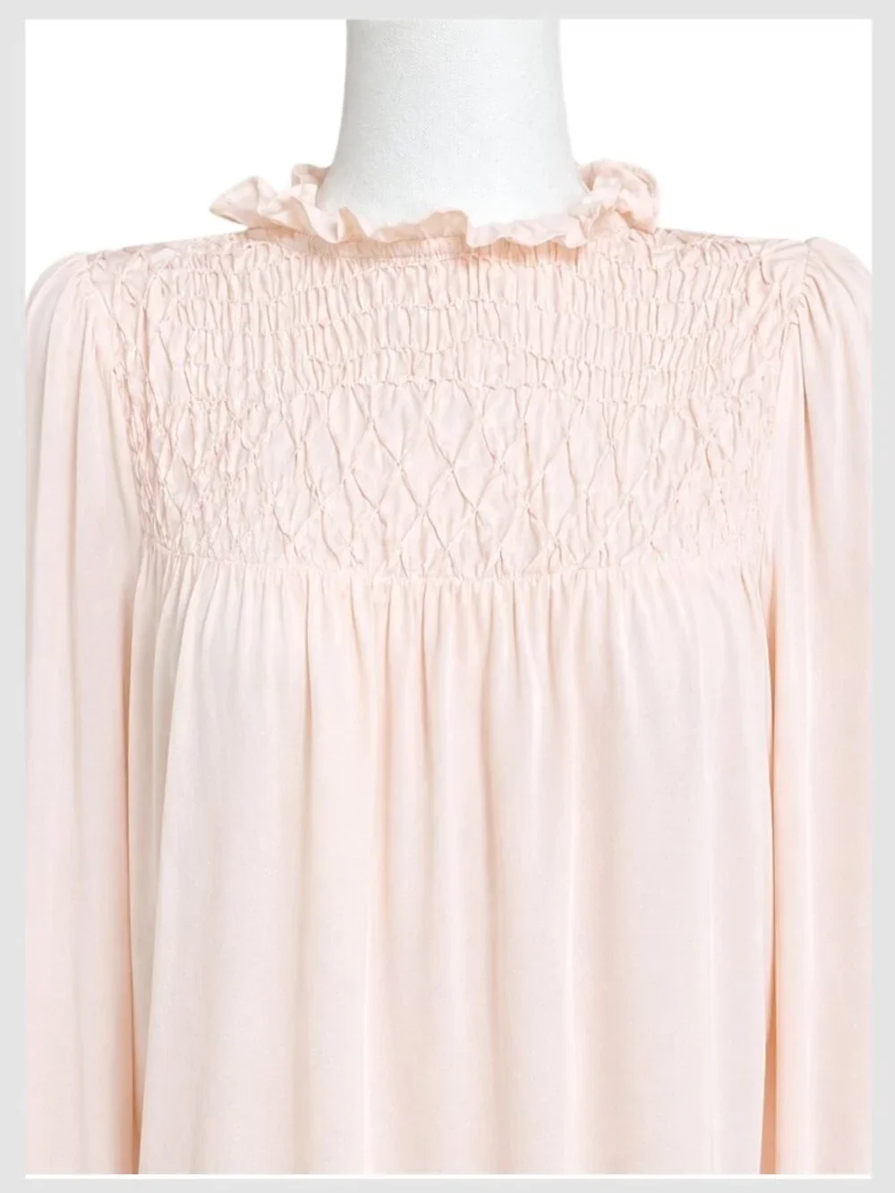 FREE PEOPLE Smocked in Time Pink Rose Ruffle Neck smocked‎ Blouse Top XS